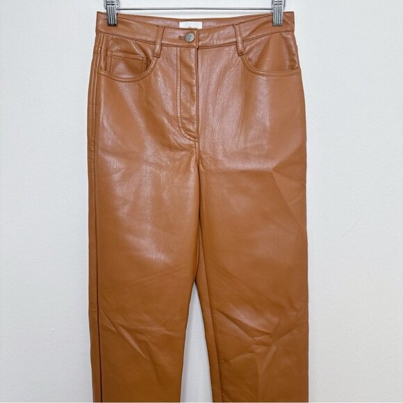 ARITZIA WILFRED Womens 2 The Melina Pant High Waisted Vegan Leather Cognac - Picture 3 of 15